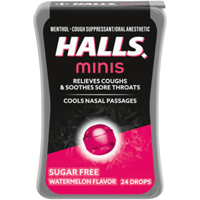 Halls Minis Watermelon Sugar Free Cough Srops - 24 Count