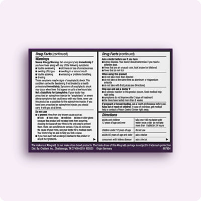 Allegra Hives 24-Hour Non-Drowsy Hive Reduction Antihistamine Allergy Tablets - 30 Count - Image 2