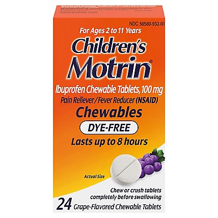 Motrin Childrens Grape Flavor Dye Free Ibuprofen Chewable Tablets - 24 Count - Image 3