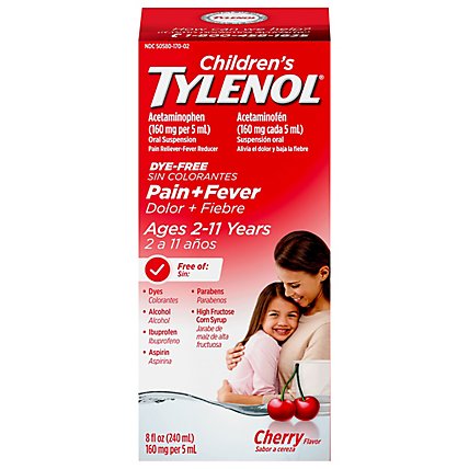 Tylenol Cherry Dye Free Childrens Pain Fever Medicine - 8 Fl. Oz. - Image 1