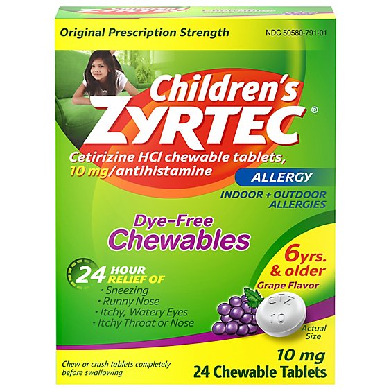 Zyrtec Childrens Grape Allergy Chewable Tablets - 24 Count