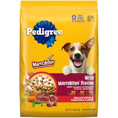 Pedigree With Marrobites Pieces Steak And Vegetable Flavor Adult Dry Dog Food Bag - 14 Lbs - Image 1