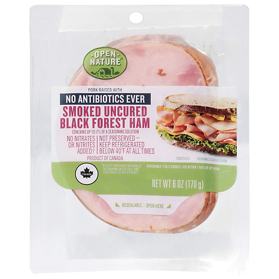 Open Nature Ham Black Forest Smoked Uncured - 6 Oz