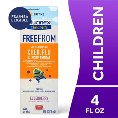 Mucinix Childrens FreeFrom Elderberry Flavor Cold Flu And Sore Throat Liquid - 4 Fl. Oz. - Image 2