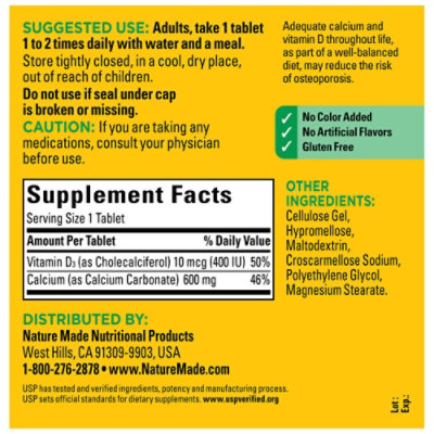 Nature Made Calcium 600 Mg With Vitamin D3 Tablets - 220 Count - Image 4