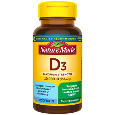 Nature Made Maximum Strength Vitamin D3 10000 IU 250 mcg Softgels - 60 Count - Image 1