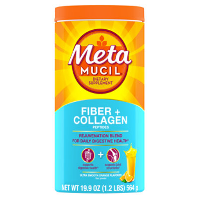 Metamucil Fiber Plus Collagen Natural Psylium Husk Powder Sugar Free With Stevia - 19.9 Oz - Image 1