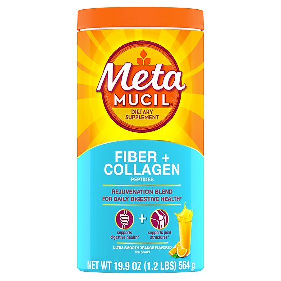 Metamucil Fiber Plus Collagen Natural Psylium Husk Powder Sugar Free With Stevia - 19.9 Oz