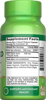 Nature's Truth Alpha Lipoic Acid 300 Mg Plus Biotin Capsules - 60 Count - Image 2