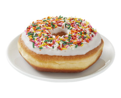 White Iced Sprinkle Ring Donut - Each (available between 6 AM to 2 PM) - Image 1