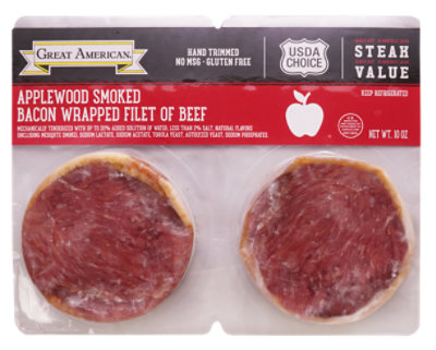 Great American Brands Double Pack Applewood Smoked Bacon Wrapped Beef Filet 2/5 Oz Steaks - 10 Oz - Image 1