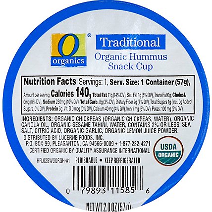 O Organics Hummus Traditional Snack Cup - 2 Oz. - Image 2