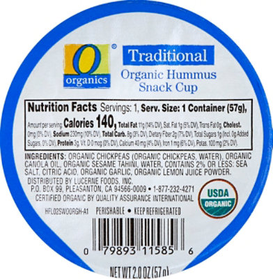 O Organics Hummus Traditional Snack Cup - 2 Oz. - Image 2