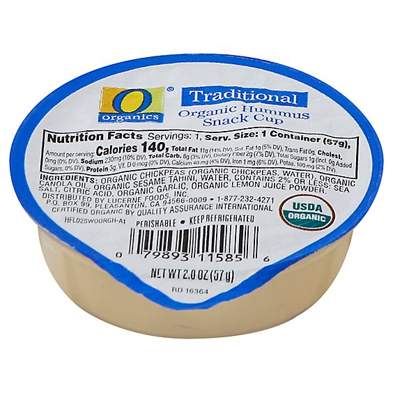 O Organics Hummus Traditional Snack Cup - 2 Oz.