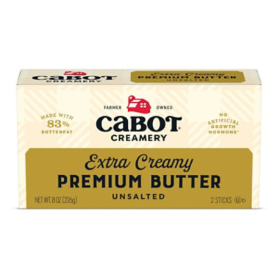 Cabot Premium Unsalted Butter 8 Oz - .500 LB - Image 1