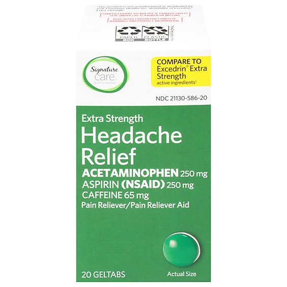 Signature Care Headache Relief Acetaminophen Green Geltab - 20 Count