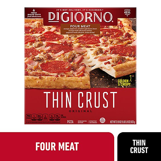 DIGIORNO 12 Inch Classic Thin Crust Four Meat Frozen Pizza Box - 23.4 Oz