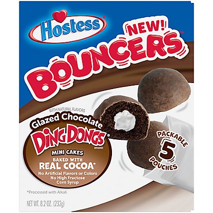 Hostess Bouncers Glazed Chocolate Ding Dongs Packable Pouches for Lunchboxes 5 Count - 8.2 Oz - Image 1
