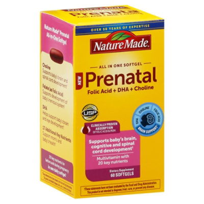 Nature Made Prenatal With Folic Acid Plus DHA Plus Choline Softgel - 60 Count - Image 1