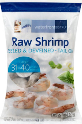 waterfront BISTRO Raw Peeled & Deveined Tail On Large Shrimp 31-40 Ct - 32 Oz - Image 2