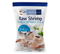 waterfront BISTRO Peeled & Deveined Tail On Large Raw Shrimp 31 To 40 Count - 32 Oz