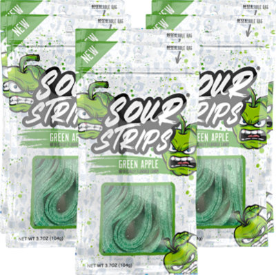 Green Apple Sour Strip Candy 12 Strips In Every Bag - 3.7 Oz - Image 1