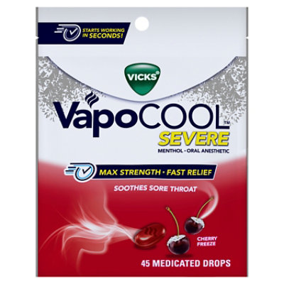 Vicks VapoCOOL Cherry Freeze Severe Medicated Drops - 45 Count - Image 1
