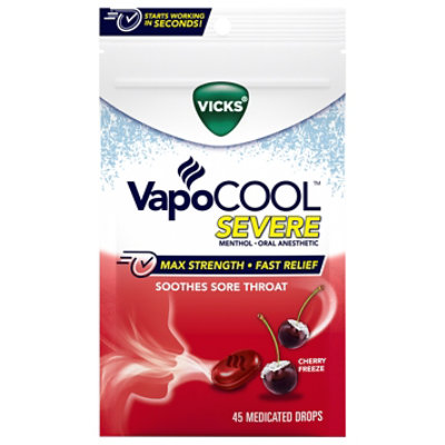 Vicks VapoCOOL Cherry Freeze Severe Medicated Drops - 45 Count - Image 1