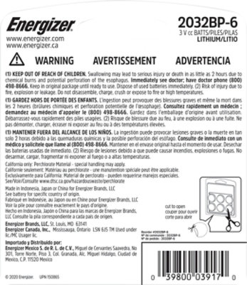 Energizer 2032 Coin Lithium Cell Battery 6ct - 6 CT - Image 4