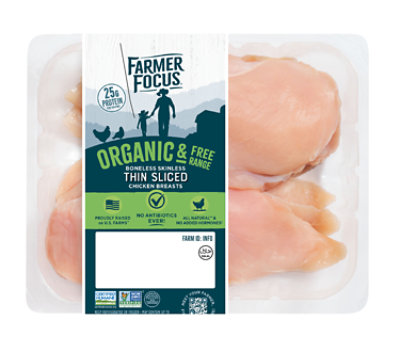 Farmer Focus Organic Chicken Breasts Boneless Skinless Thin Sliced - 1 Lb - Image 1