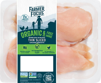 Farmer Focus Organic Chicken Breasts Boneless Skinless Thin Sliced - 1 Lb - Image 1