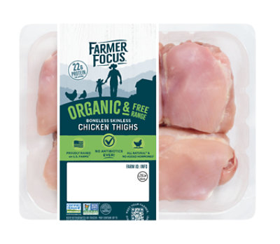 Farmer Focus Boneless Skinless Organic Chicken Thighs - 1 Lb - Image 1
