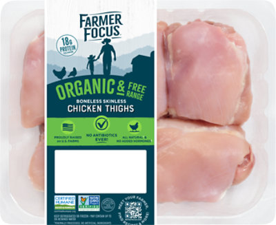 Farmer Focus Organic Boneless Skinless Chicken Thighs - 1 Lb - Image 1