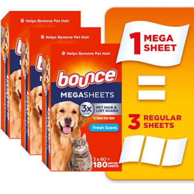 Bounce Pet Hair & Lint Guard Fresh Scent Mega Sheets - 180 Count - Image 1