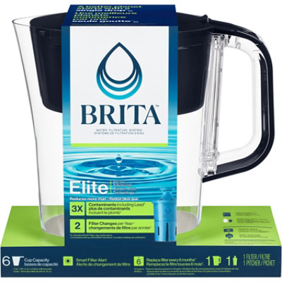 Brita Small 6 Cup Denali Black Water Filter Pitcher with 1 Brita Elite