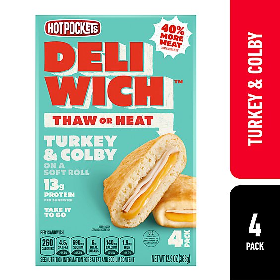 Hot Pockets Deliwich Turkey and Colby Sandwiches Box - 12.9 Oz