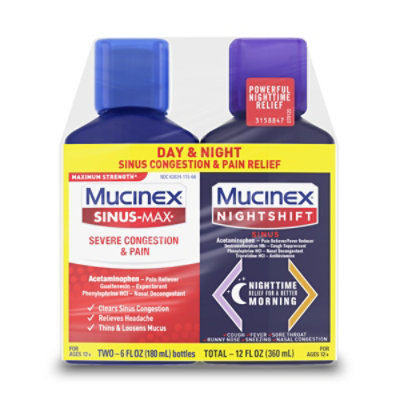 Mucinex Sinus-max Severe Congestion/pain & Nightshift Sinus Combo - 12 FZ - Image 3