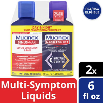 Mucinex Sinus-max Severe Congestion/pain & Nightshift Sinus Combo - 12 FZ - Image 1