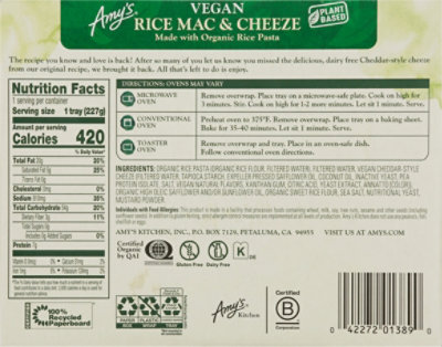 Amy's Frozen Rice Mac & Cheeze, Vegan, Gluten Free - 8 OZ - Image 6