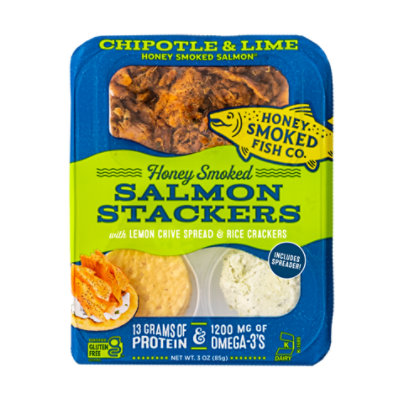 Honey Smoked Fish Chipotle Lime Salmon Stackers - 3 OZ - Image 1