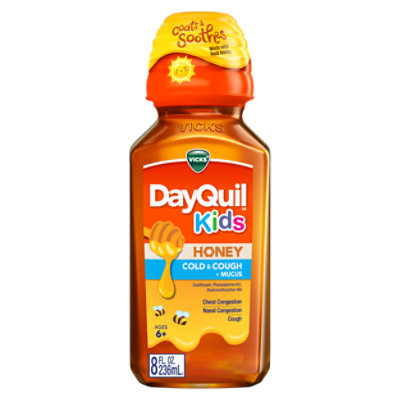 Vicks Dayquil Kids Cold And Cough Plus Mucus Relief Made With Real Honey For Kids 6 Plus - 8 FZ - Image 1