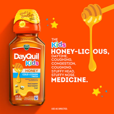 Vicks Dayquil Kids Cold And Cough Plus Mucus Relief Made With Real Honey For Kids 6 Plus - 8 FZ - Image 3