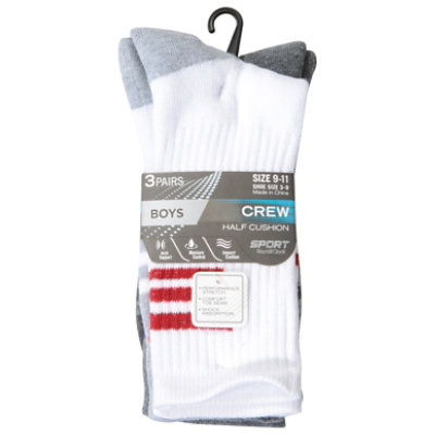 Round the Clock Size 9-11 Sport Boys Crew Half Cushion Socks - 3 Count - Image 3