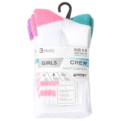 Round the Clock Size 4-6 Girls Girl Crew Socks - 3 Count - Image 3
