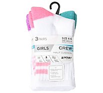 Round the Clock Size 4-6 Girls Girl Crew Socks - 3 Count