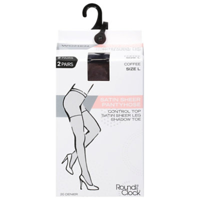 Round the Clock Size L Women Control Top Satin Sheer Pantyhose - 2 Count - Image 1