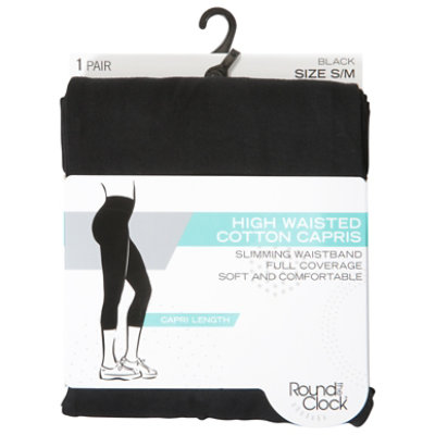 Round the Clock Size S/M Black High Wasted Cotton Capris - Each - Image 1