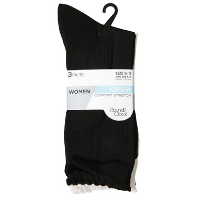 Round The Clock Women Latice Crew Black Ivr Socks- 2 Count - Image 3