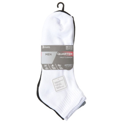 Round the Clock Size 10-13 Sport Mens Quarter Socks - 3 Count - Image 3