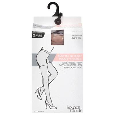 Round the Clock Size XL Suntan Satin Sheer Pantyhose - 2 Count - Image 1